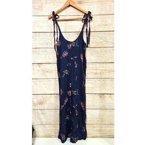 Clayton Navy Blue Floral Tie-Strap Jumpsuit Pants Medium